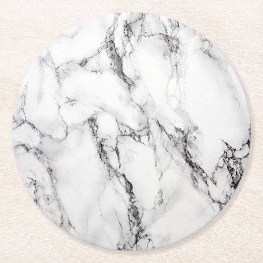 Schwarz-Weiß-Marmor Runder Pappuntersetzer (Vorderseite)