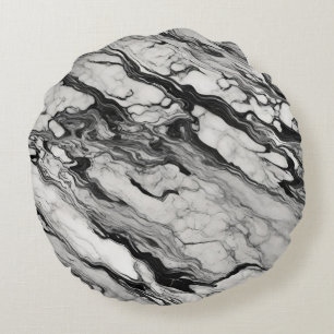 Schwarz-Weiß-Marmor Rundes Kissen