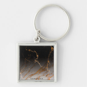 Schwarz-Weiß-Marmor Schlüsselanhänger