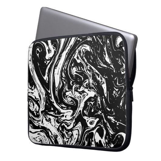 Schwarz-Weiß-Marmor-Stift Laptopschutzhülle (Vorderseite Links)