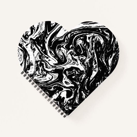 Schwarz-Weiß-Marmor-Stil Herz-Spiral-Notebook Notizblock (Vorderseite)