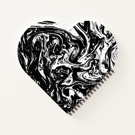 Schwarz-Weiß-Marmor-Stil Herz-Spiral-Notebook Notizblock (Rückseite)