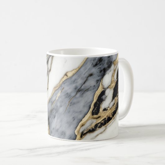 Schwarz-Weiß-Marmor Swirl Abstrakt Kaffeetasse (VorderseiteRechts)