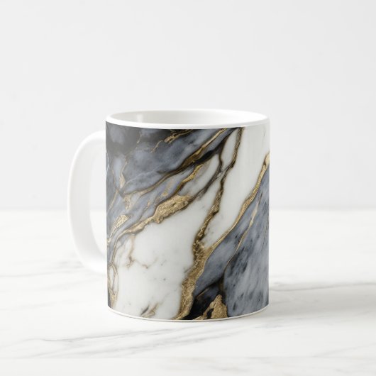 Schwarz-Weiß-Marmor Swirl Abstrakt Kaffeetasse (Vorderseite Links)