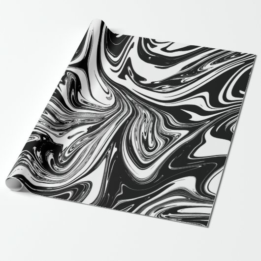 Schwarz-Weiß-Marmor Swirl Modernes Glam Geschenkpapier (Ungerollt)