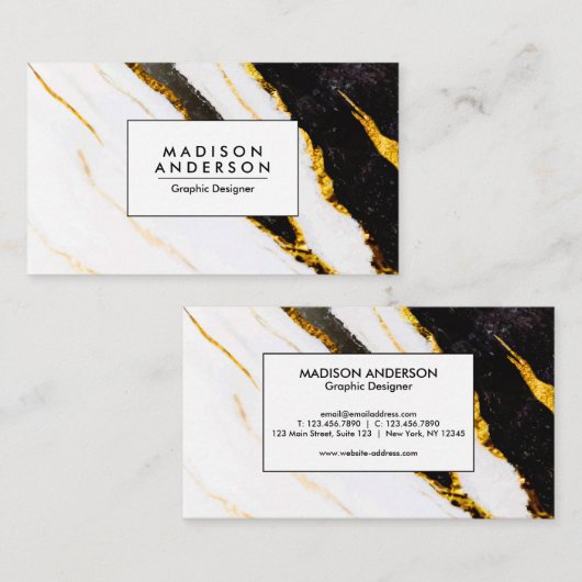 Schwarz-Weiß-Marmor-Textur Visitenkarte (Vorne/Hinten)