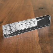 Schwarz-Weiß-Marmor und Dreieck Namensplakette (Seite)