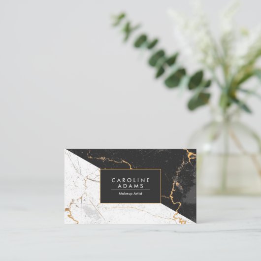 Schwarz-Weiß-Marmor Visitenkarte (Stehend Vorderseite)