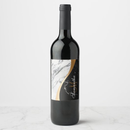 Schwarz-Weiß-Marmor Weinetikett (Vorderseite)
