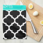 Schwarz-weiß-marokkanisch #5 Brt Aqua Name Monogra Geschirrtuch (Viertel Falte)