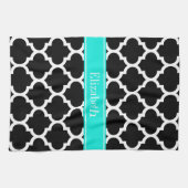 Schwarz-weiß-marokkanisch #5 Brt Aqua Name Monogra Geschirrtuch (Horizontal)