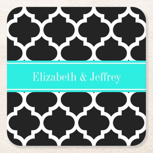 Schwarz-weiß-marokkanisch #5 Brt Aqua Name Monogra Rechteckiger Pappuntersetzer (Vorderseite)