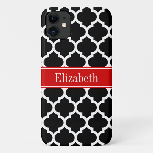 Schwarz-weiß marokkanisch #5 Roter Name Monogram Case-Mate iPhone Hülle (Rückseite)