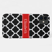 Schwarz-weiß marokkanisch #5 Roter Name Monogram Case-Mate iPhone Hülle (Rückseite (Horizontal))