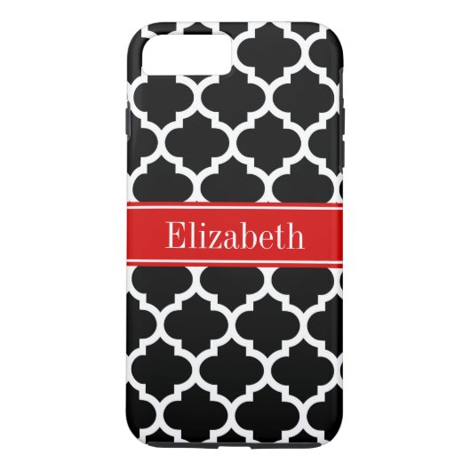 Schwarz-weiß marokkanisch #5 Roter Name Monogram Case-Mate iPhone Hülle (Rückseite)
