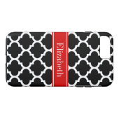 Schwarz-weiß marokkanisch #5 Roter Name Monogram Case-Mate iPhone Hülle (Rückseite (Horizontal))