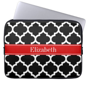 Schwarz-weiß marokkanisch #5 Roter Name Monogram Laptopschutzhülle