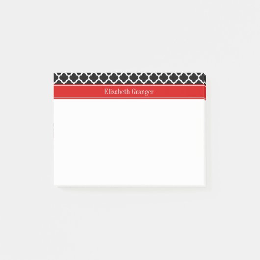 Schwarz-weiß marokkanisch #5 Roter Name Monogram Post-it Klebezettel (Vorderseite)