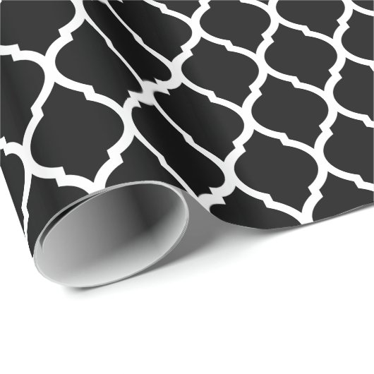 Schwarz-Weiß-Marokkanisch-Quatrefolie Geschenkpapier (Rolleneckpunkt)