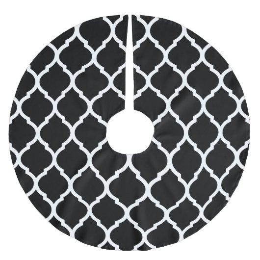 Schwarz-Weiß-Marokkanisch-Quatrefolie Polyester Weihnachtsbaumdecke (Vorderseite)