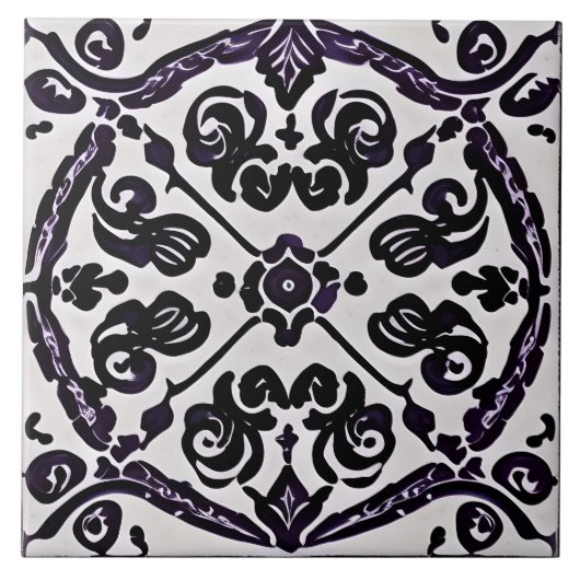 Schwarz-Weiß-marokkanischer Stil simuliert Mosaik Fliese (Vorderseite)