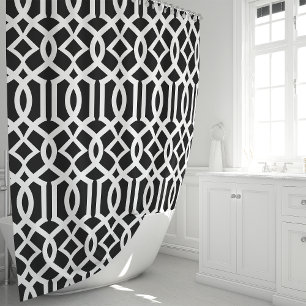 Schwarz-Weiß-Marokkanisches Trellis-Muster Duschvorhang