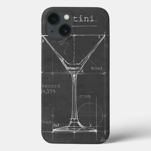 Schwarz-Weiß-Martini-Glas-Blueprint Case-Mate iPhone Hülle (Rückseite)