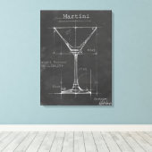 Schwarz-Weiß-Martini-Glas-Blueprint Leinwanddruck (Insitu (Holzboden))