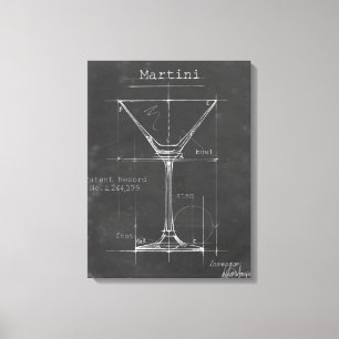 Schwarz-Weiß-Martini-Glas-Blueprint Leinwanddruck