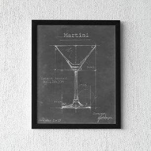 Schwarz-Weiß-Martini-Glas-Blueprint Poster