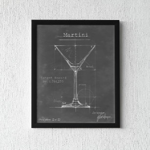 Schwarz-Weiß-Martini-Glas-Blueprint Poster