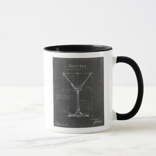 Schwarz-Weiß-Martini-Glas-Blueprint Tasse (Rechts)