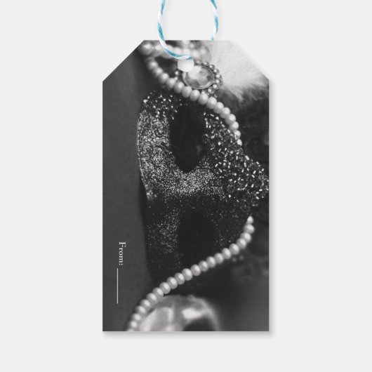 Schwarz-Weiß-Maskenmasken und Perlen Party Geschenkanhänger (Rückseite)