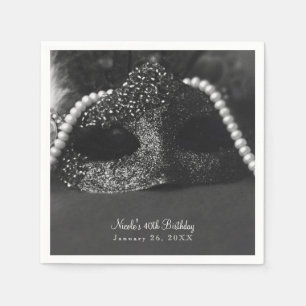 Schwarz-Weiß-Maskenmasken und Perlen Party Serviette