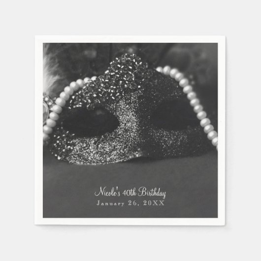 Schwarz-Weiß-Maskenmasken und Perlen Party Serviette (Vorderseite)