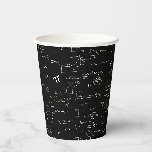 Schwarz-weiß Mathematik Pappbecher (Rückseite)