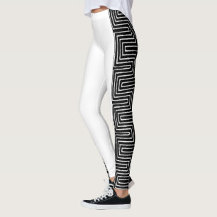 Schwarz-Weiß-Maze-Afrikanischer Muscheltuch Leggings