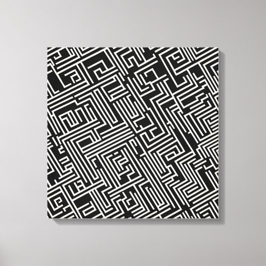 Schwarz-Weiß-Maze-Geometrie - Minimalistische Abst Leinwanddruck (Vorderseite)