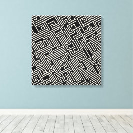Schwarz-Weiß-Maze-Geometrie - Minimalistische Abst Leinwanddruck