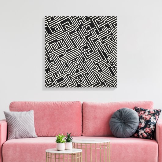 Schwarz-Weiß-Maze-Geometrie - Minimalistische Abst Leinwanddruck (Insitu (Wohnzimmer))