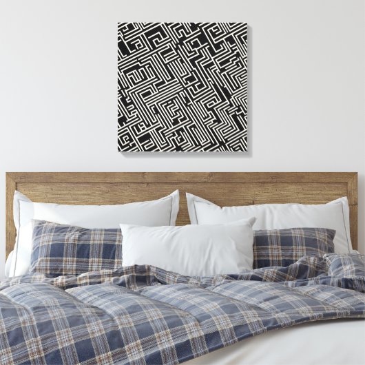 Schwarz-Weiß-Maze-Geometrie - Minimalistische Abst Leinwanddruck (Insitu (Schlafzimmer))