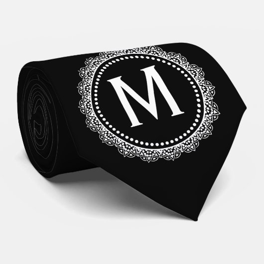 Schwarz-Weiß-Medaillon-Custom-Initial Krawatte (Gerollt)