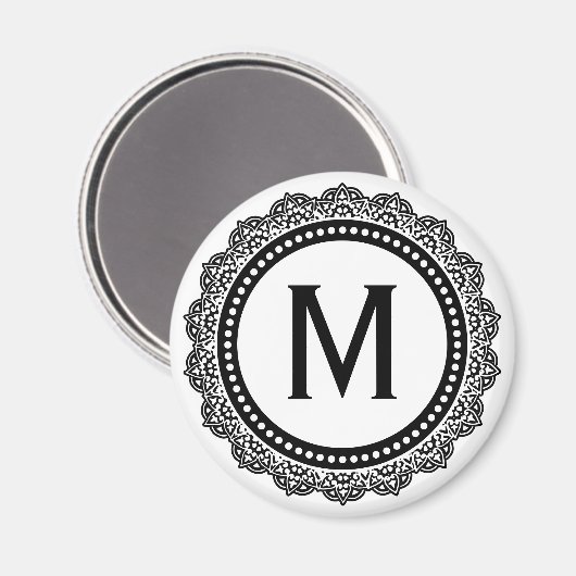 Schwarz-Weiß-Medaillon-Custom-Initial Magnet (Vorderseite/Rückseite)