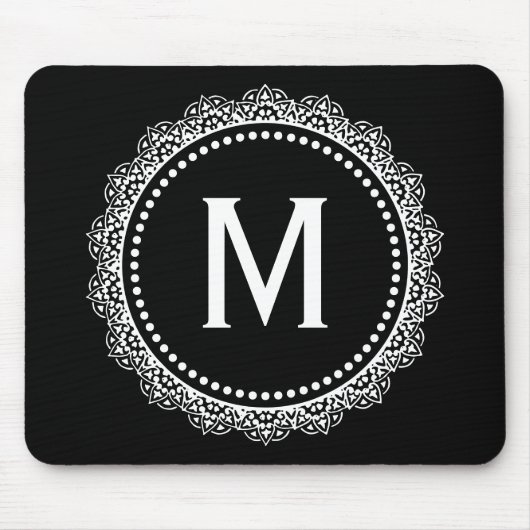 Schwarz-Weiß-Medaillon-Custom-Initial Mousepad (Vorne)