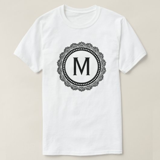 Schwarz-Weiß-Medaillon-Custom-Initial T-Shirt (Design vorne)