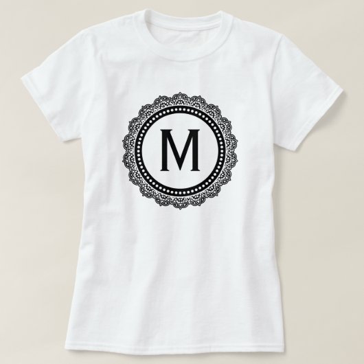 Schwarz-Weiß-Medaillon-Custom-Initial T-Shirt (Design vorne)