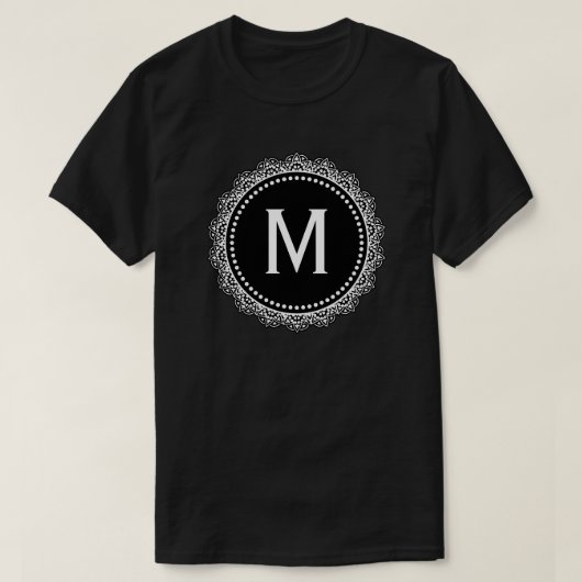 Schwarz-Weiß-Medaillon-Custom-Initial T-Shirt (Design vorne)