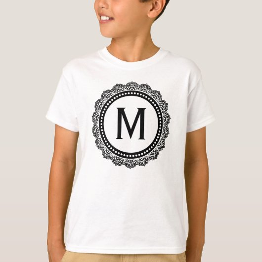 Schwarz-Weiß-Medaillon-Custom-Initial T-Shirt (Vorderseite)