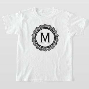 Schwarz-Weiß-Medaillon-Custom-Initial T-Shirt