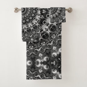 Schwarz-Weiß-Medaillon-Design Badhandtuch Set